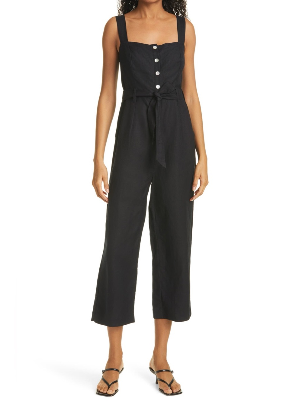 Rails Kyra Black Linen Blend Button-Front Jumpsuit with Tie Waist ❤️❤️